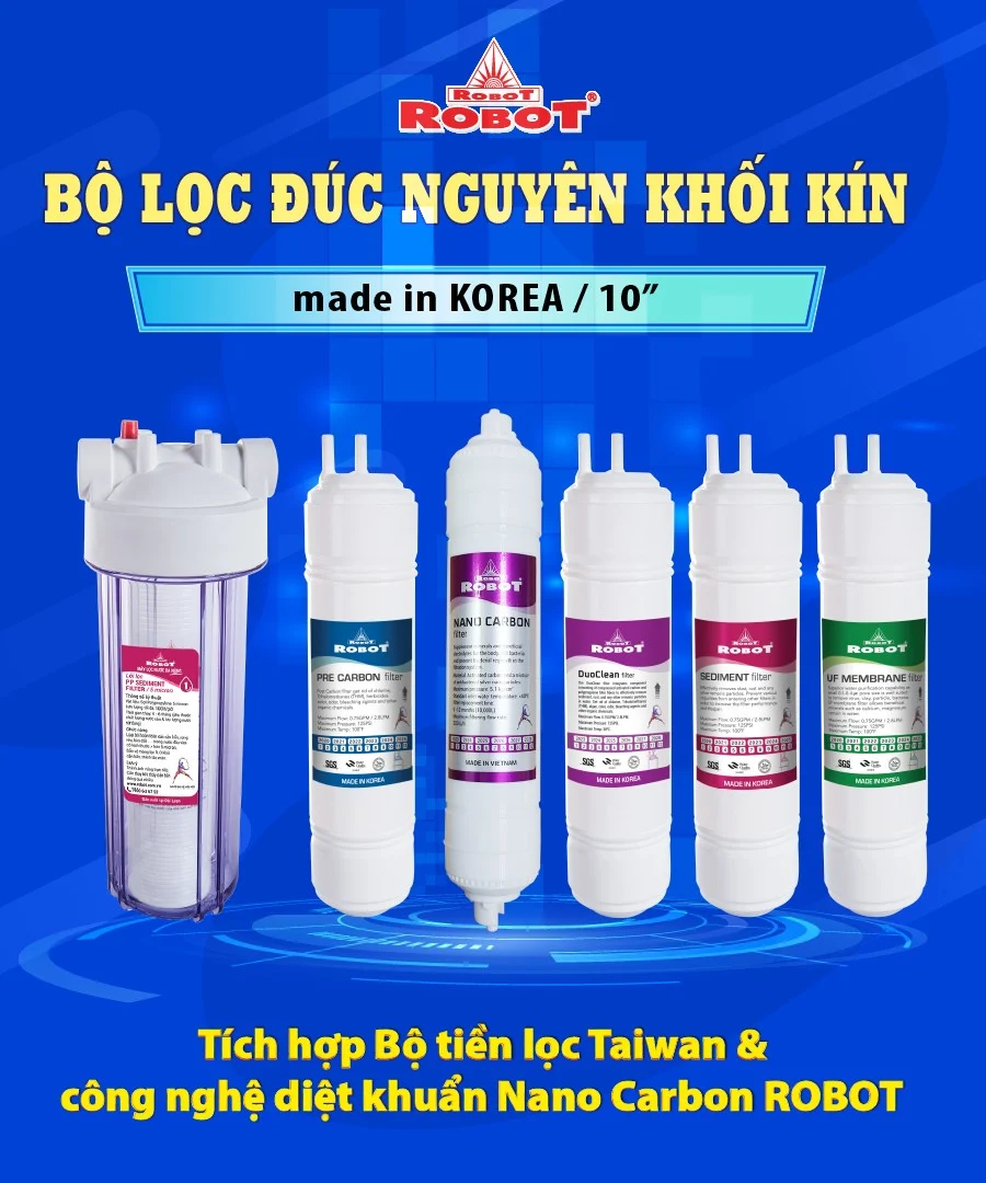 Hệ thống 6 lõi lọc sử dụng công nghệ lọc UF tiên tiến Hàn Quốc