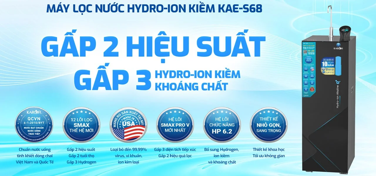 Giới thiệu về máy lọc nước Hydro-ION Kiềm Karofi KAE-S68