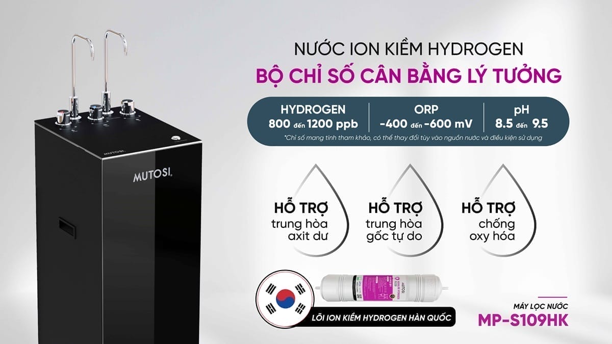 MP-S109HK có ưu thế khi giữ được sự ổn định trong các chỉ số Hydrogen, pH và ORP khi lấy nước liên tục