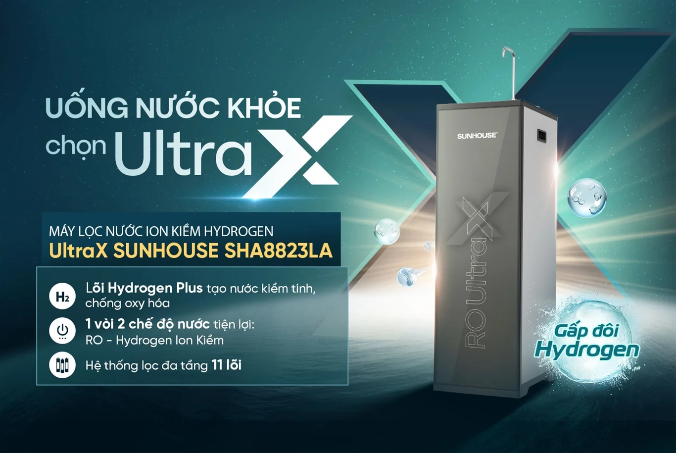 Giới thiệu về máy lọc nước Hydrogen UltraX Sunhouse SHA8823LA 11 lõi