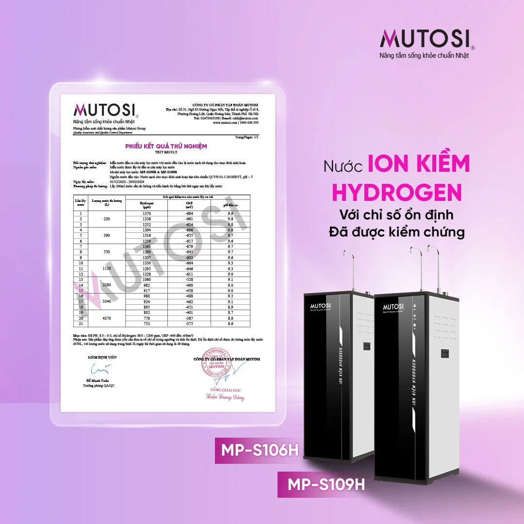 MP-S106H có ưu thế khi giữ được sự ổn định trong các chỉ số Hydrogen, pH và ORP khi lấy nước liên tục