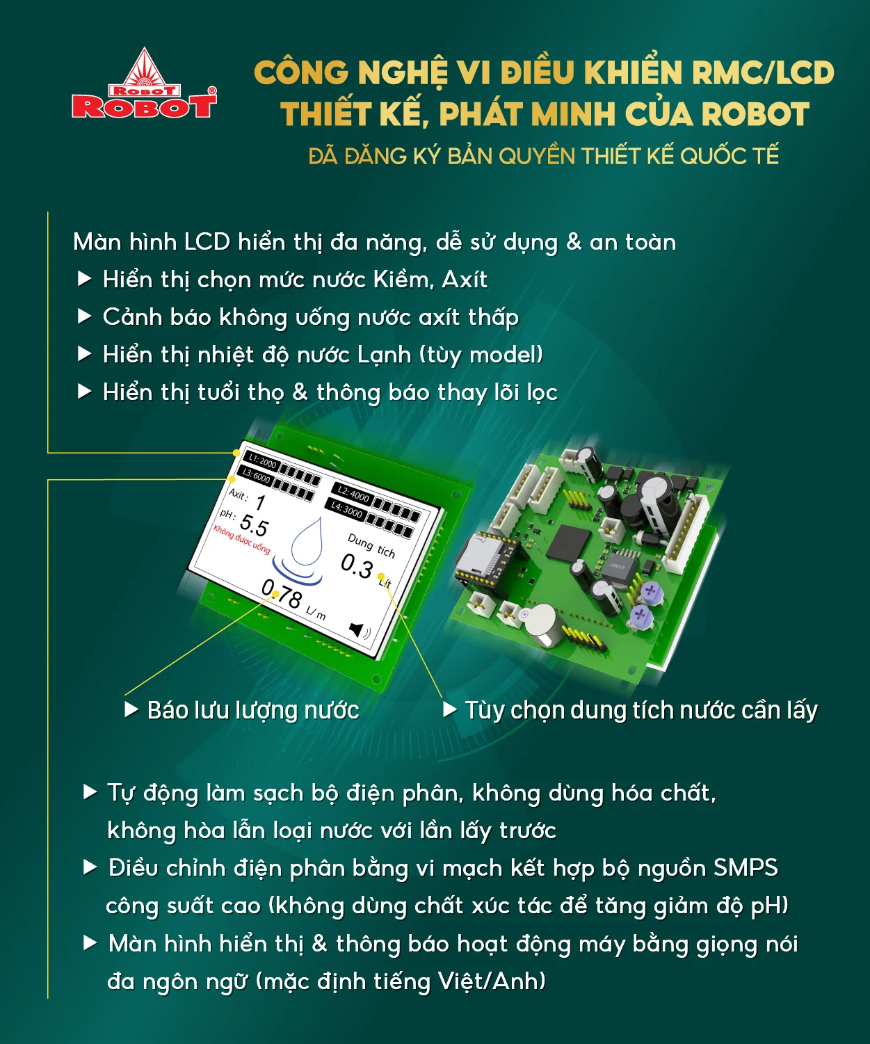 Công nghệ vi điều khiển RMC-LCD độc quyền Robot