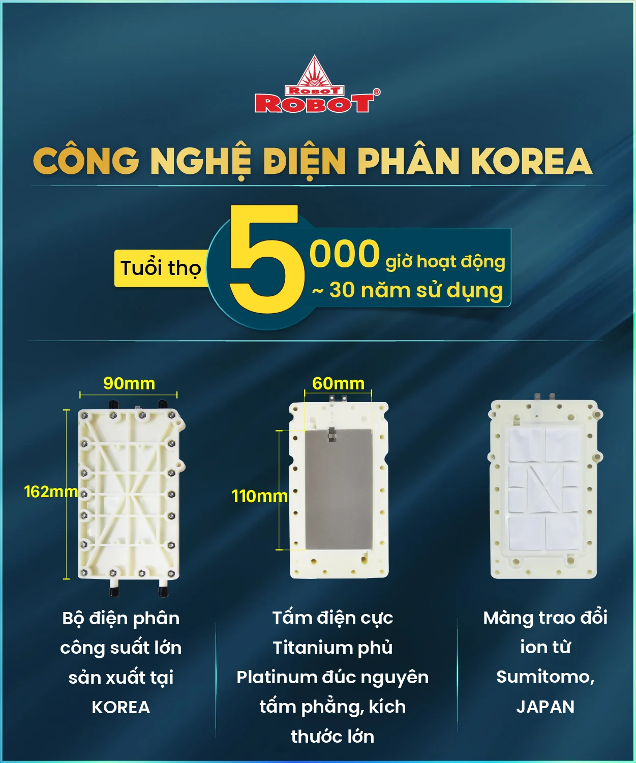 Bộ điện phân đến 11 tấm điện cực Titanium phủ Platinum