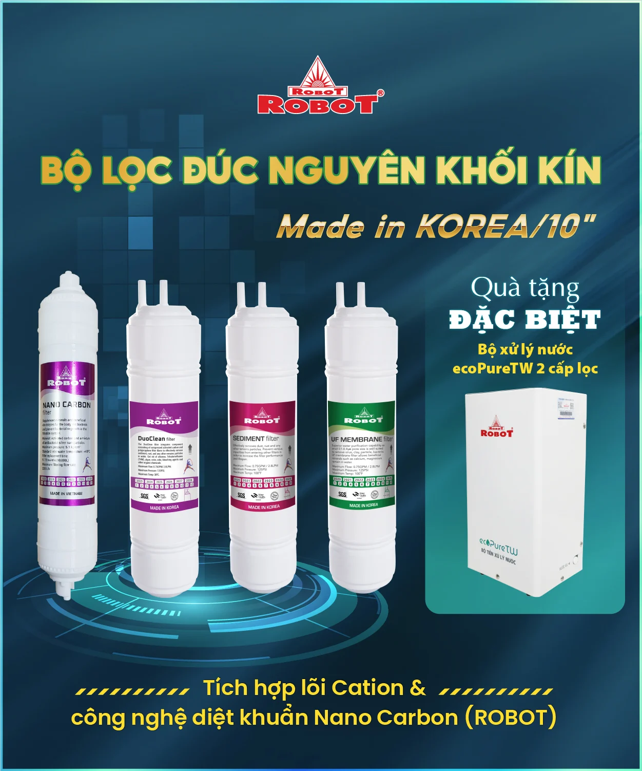 Hệ thống 6 lõi lọc sử dụng công nghệ lọc UF tiên tiến Hàn Quốc