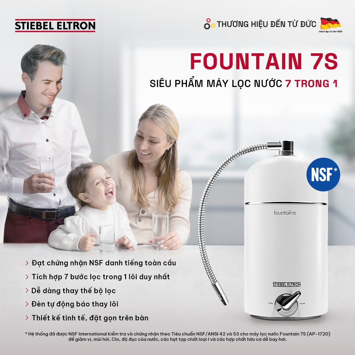 Fountain 7S được trang bị 1 lõi lọc khép kín nhỏ gọn với 7 cấp lọc bên trong