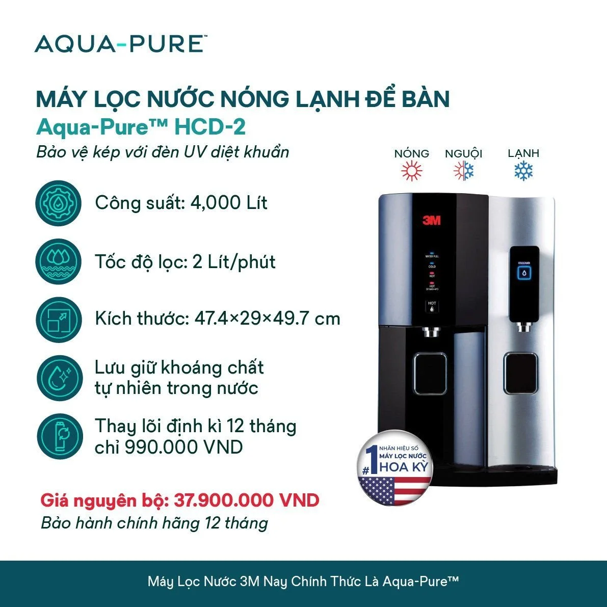 Tính năng nổi bật của máy lọc nước nóng lạnh để bàn Aqua-Pure™ HCD-2