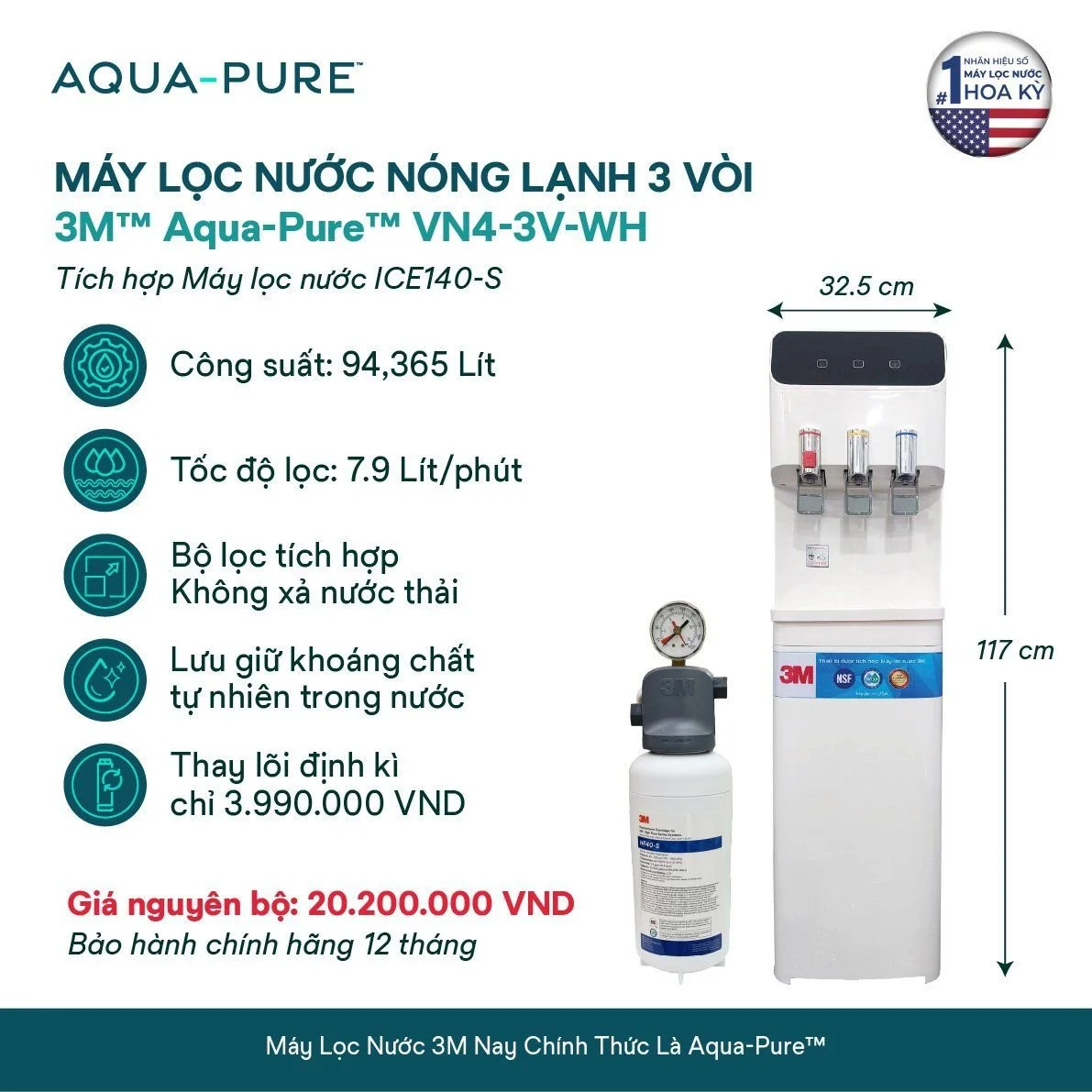 Tính năng nổi bật của cây lọc nước nóng lạnh Aqua-Pure™ VN4-3V-WH