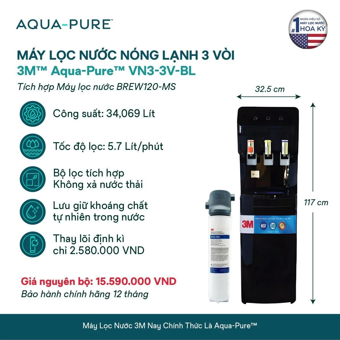 Tính năng nổi bật của cây lọc nước nóng lạnh Aqua-Pure™ VN3-3V