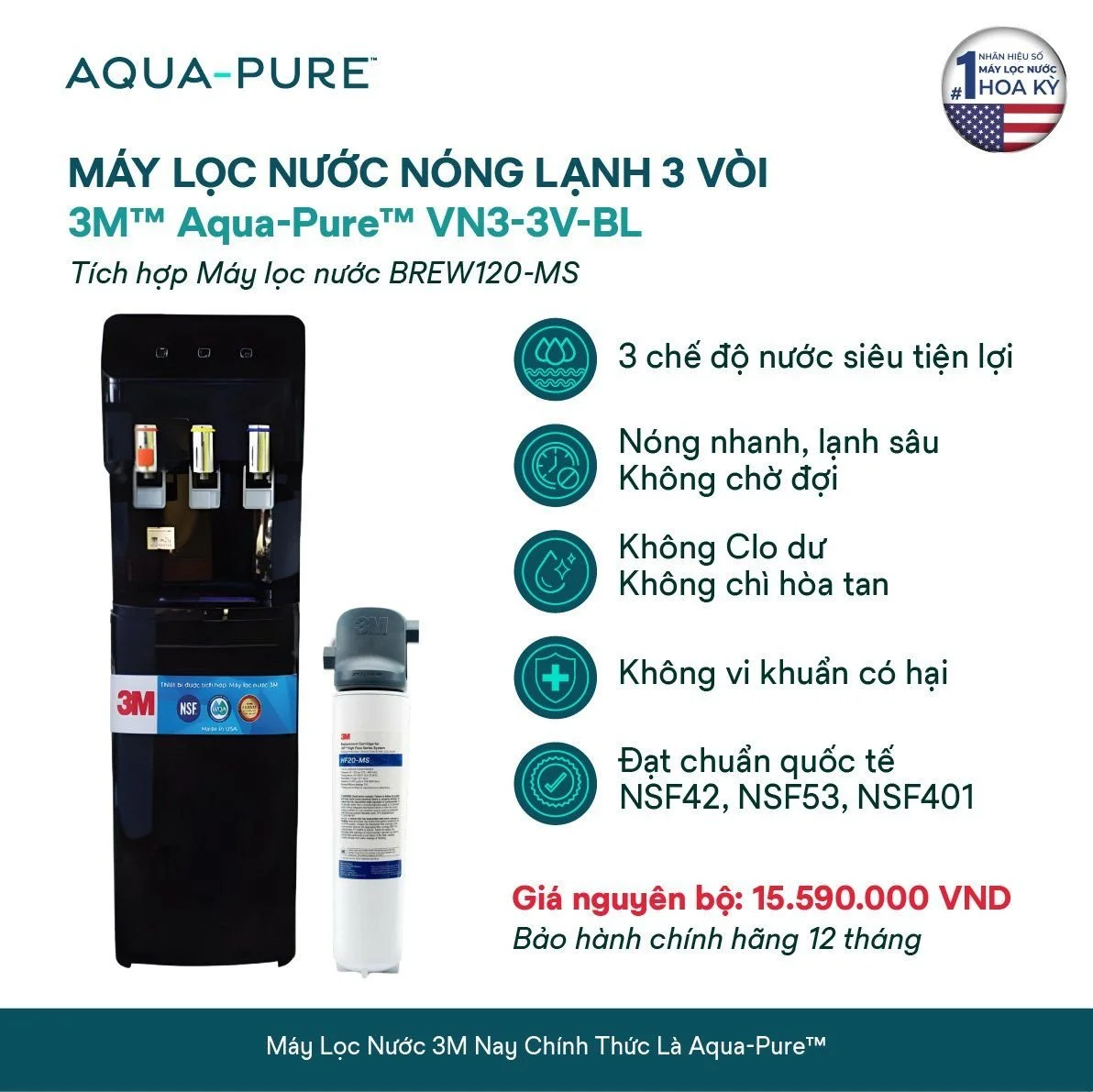 Tính năng nổi bật của cây lọc nước nóng lạnh Aqua-Pure™ VN3-3V