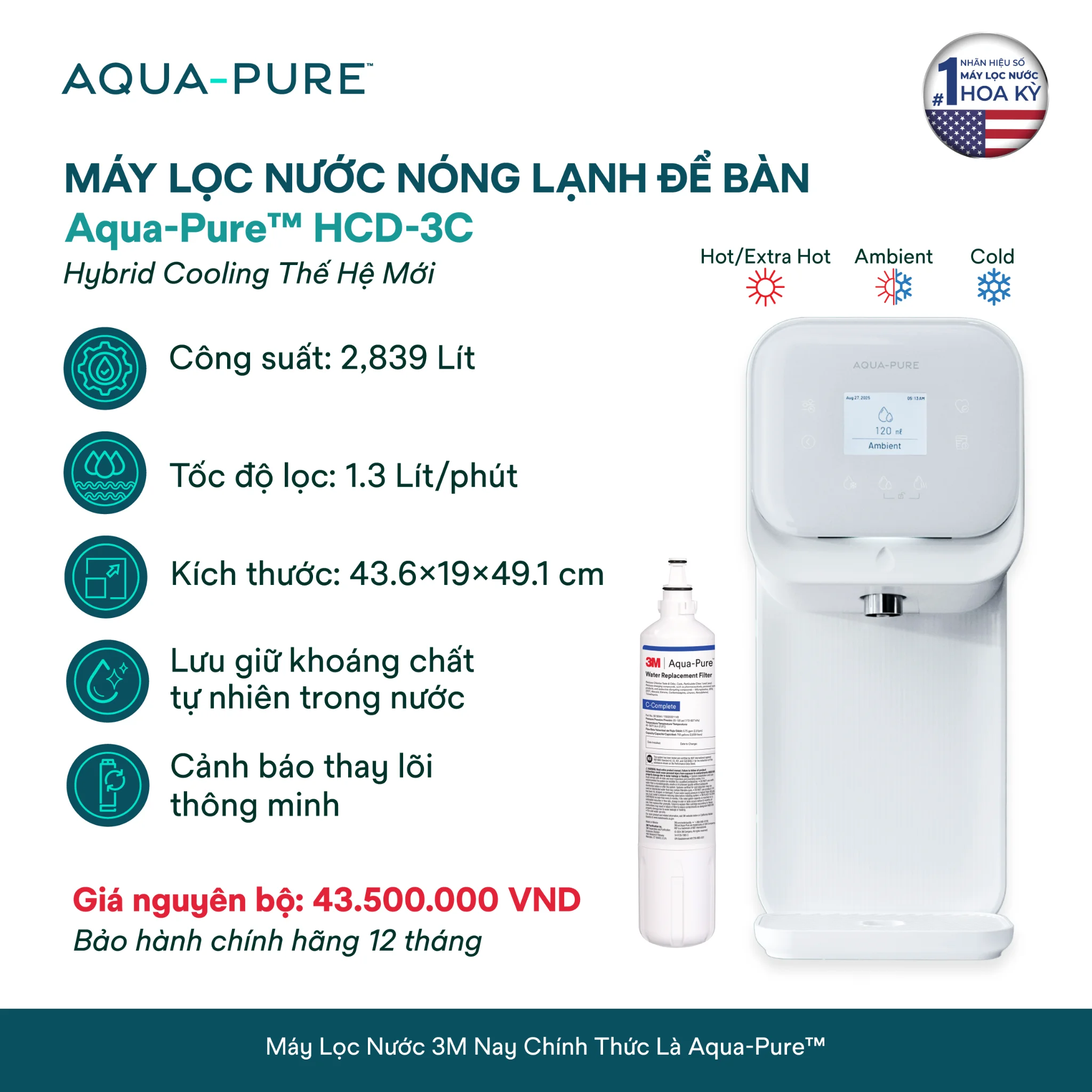 Tính năng nổi bật của máy lọc nước nóng lạnh để bàn Aqua-Pure™ HCD-3C