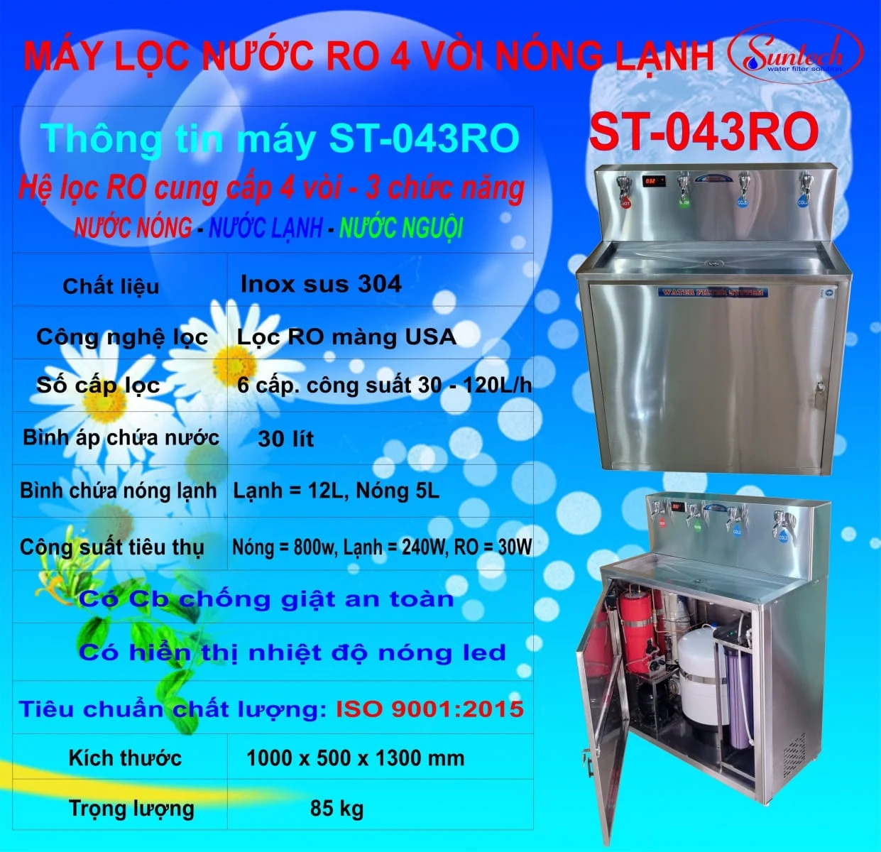 Tính năng nổi bật của máy lọc nước nóng lạnh nguội Suntech ST-043RO công suất lớn