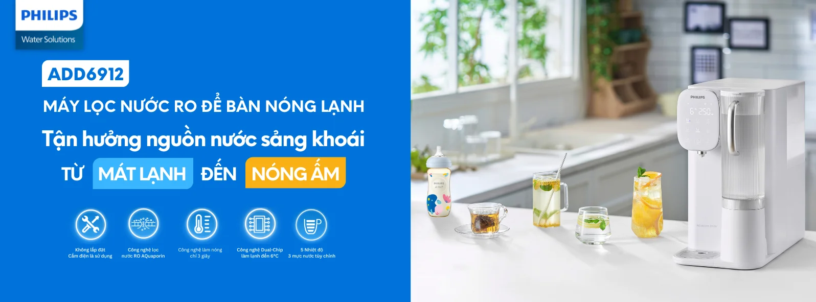 Tính năng nổi bật của máy lọc nước RO nóng lạnh để bàn Philips ADD6912WH/74