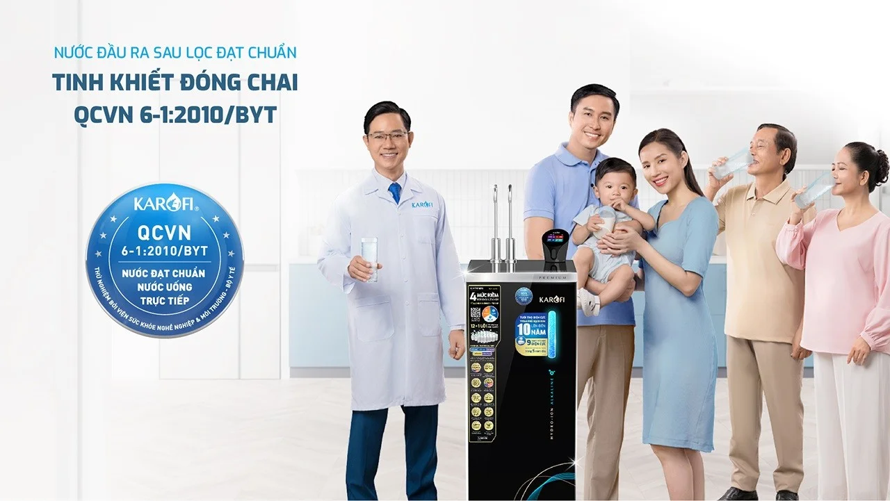 Nước sau lọc từ máy lọc nước Karofi SA9 PREMIUM đạt chuẩn nước uống tinh khiết