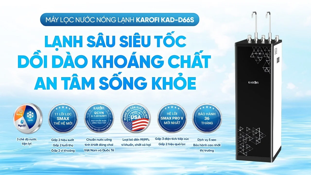 Giới thiệu về máy lọc nước nóng lạnh Karofi KAD-D66S 11 lõi