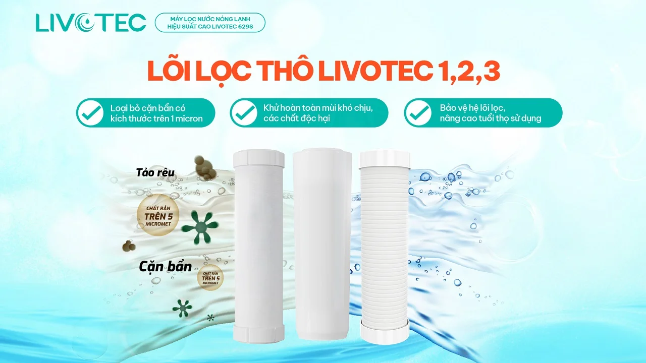 Bộ lõi lọc thô 123 Livotec giúp tăng công suất lọc