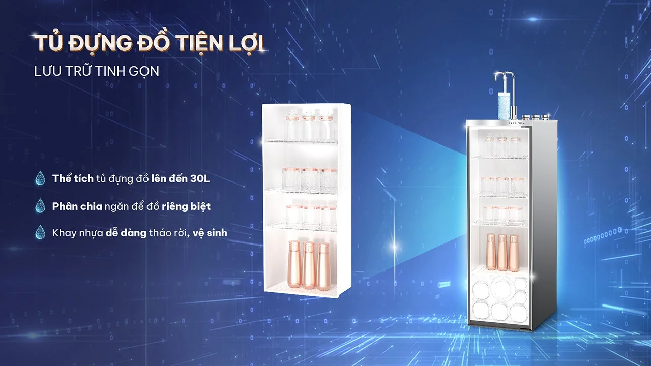 Tủ đựng đồ tiện lợi với ngăn chia đồ riêng biệt và khay nhựa dễ dàng tháo rời để vệ sinh