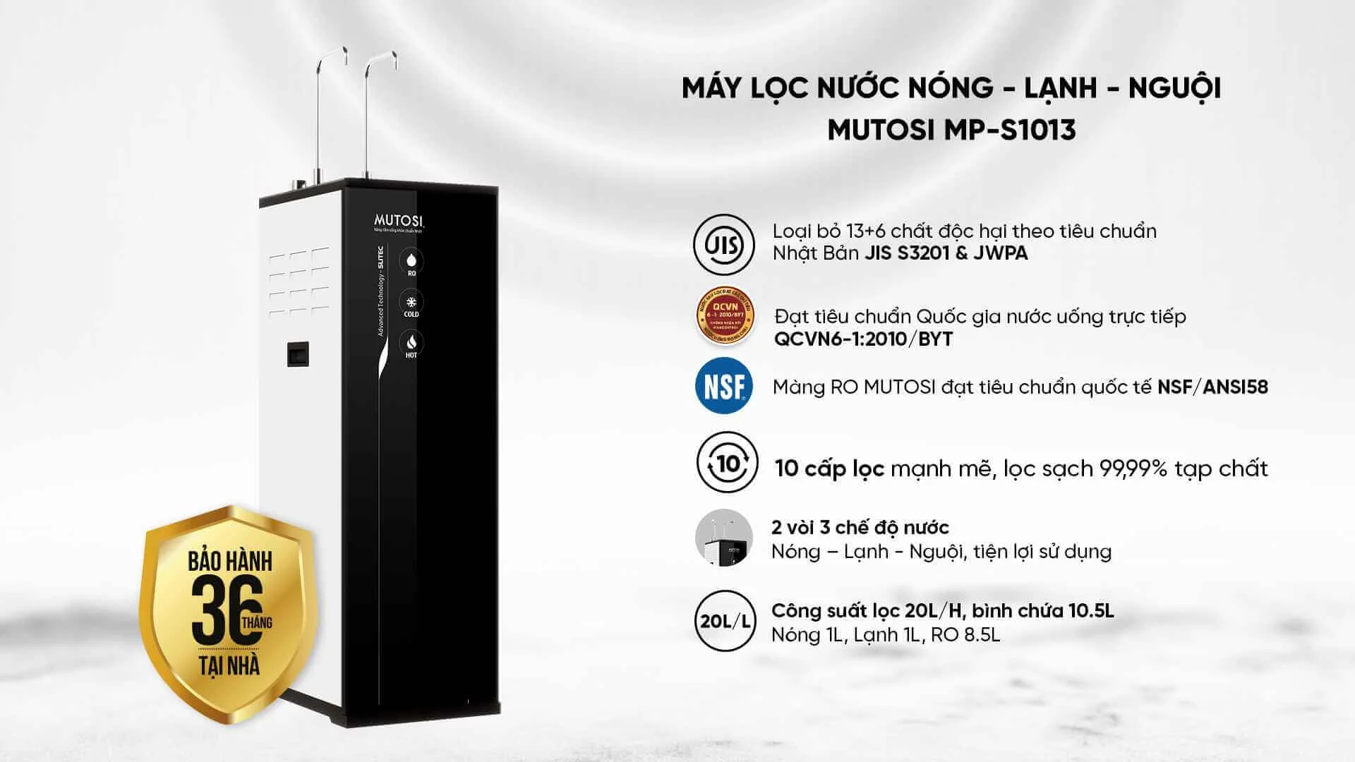 Tính năng nổi bật của máy lọc nước nóng lạnh Mutosi MP-S1013 10 lõi