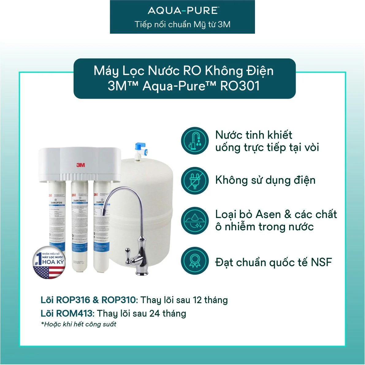 Tính năng nổi bật của máy lọc nước RO không dùng điện Aqua-Pure™ RO301