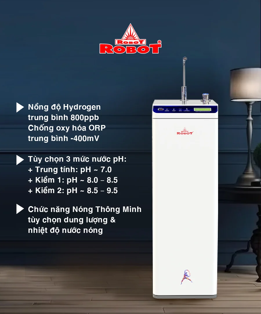Tính năng nổi bật của máy lọc nước RO + UF Hydrogen Kiềm nóng thông minh Robot HYDROMEGA PLUS-9