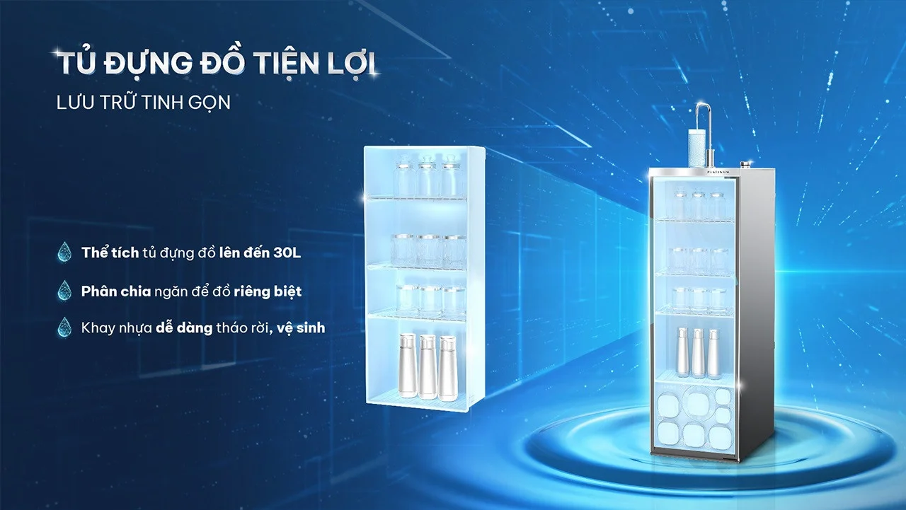 Tủ đựng đồ tiện lợi với ngăn chia đồ riêng biệt và khay nhựa dễ dàng tháo rời để vệ sinh