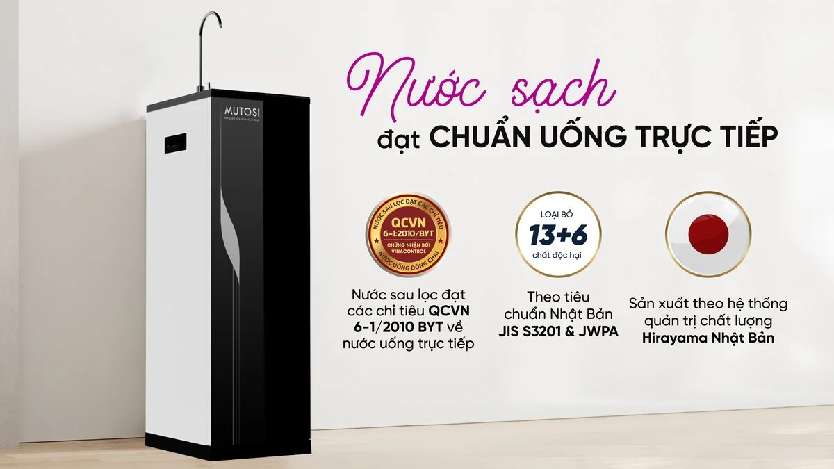 Nước sau lọc từ Mutosi MP-S68 đạt các tiêu chuẩn chất lượng Nhật Bản và Quốc tế