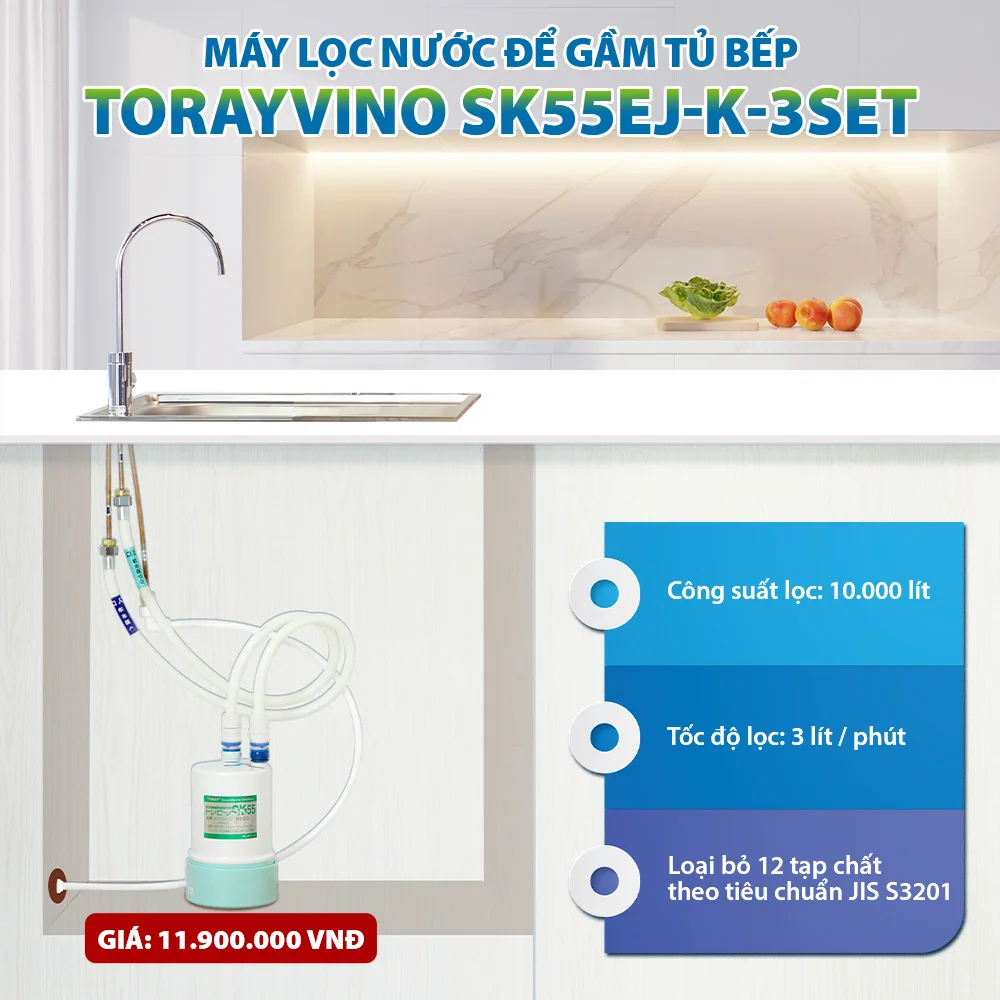 Giới thiệu về máy lọc nước Torayvino SK55EJ-K-3SET để gầm tủ bếp