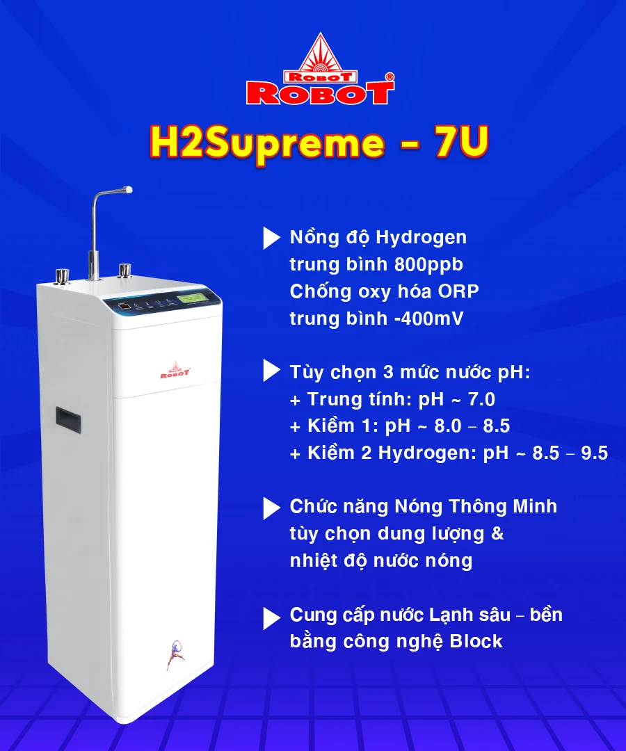 Tính năng nổi bật của máy lọc nước UF Hydrogen Kiềm nóng thông minh lạnh Robot H2SUPREME-7U
