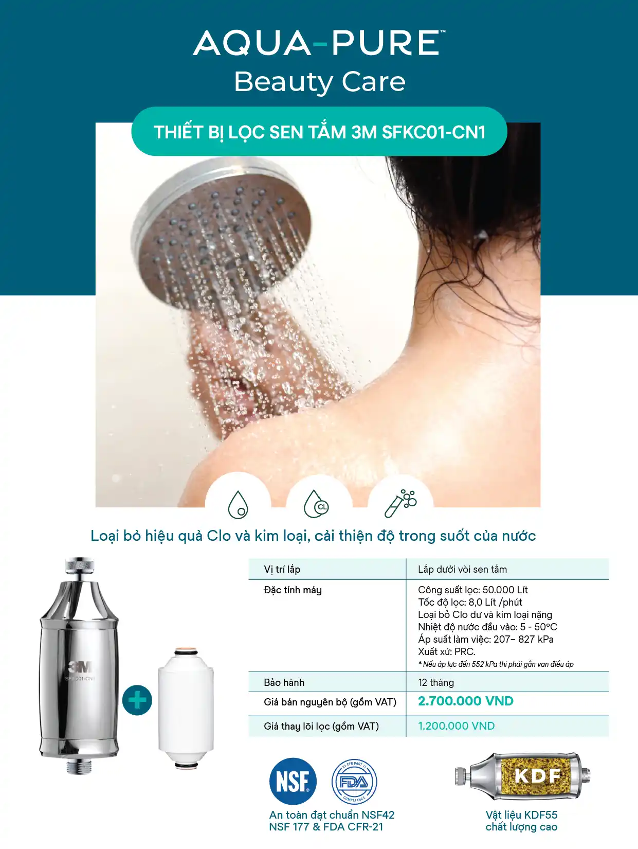 Tính năng nổi bật của thiết bị lọc sen tắm 3M™ Aqua-Pure™ SFKC01-CN1