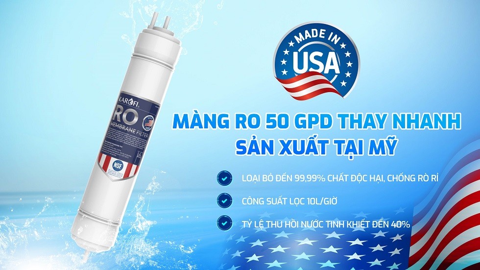 Màng RO xuất xứ từ Mỹ, cho công suất lọc 10L/H