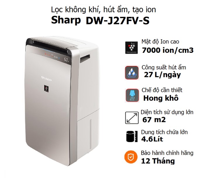 Máy lọc không khí và hút ẩm Sharp DW-J27FV-S