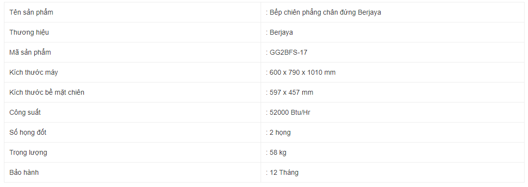 Bếp chiên phẳng chân đứng Berjaya GG2BFS-17