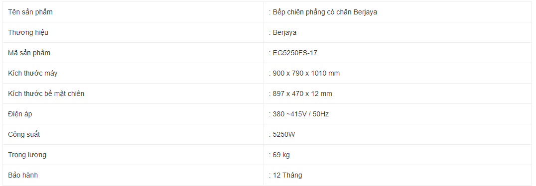 Bếp chiên phẳng có chân Berjaya EG5250FS-17