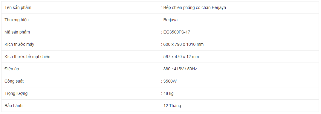 Bếp chiên phẳng có chân Berjaya EG3500FS-17