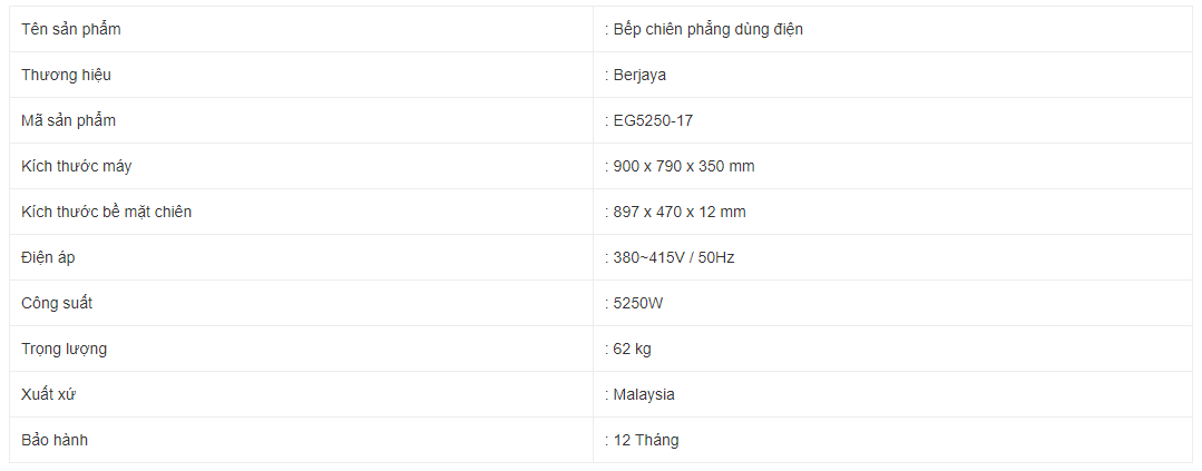 Bếp chiên phẳng dùng điện Berjaya EG5250-17