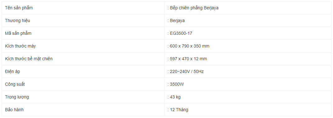Bếp chiên phẳng dùng điện Berjaya EG3500-17