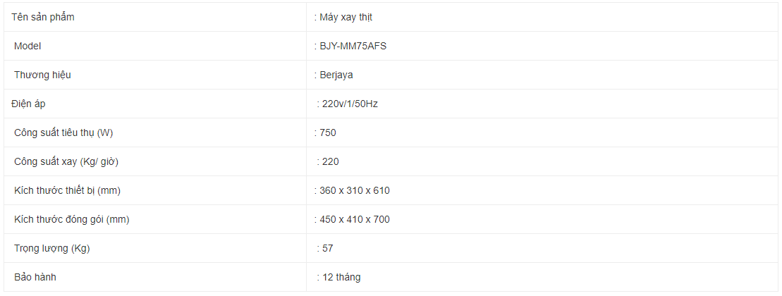 Máy xay thịt Berjaya BJY- MM75AFS