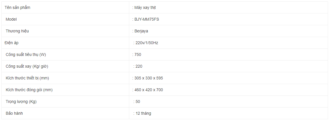 Máy xay thịt Berjaya BJY-MM75FS