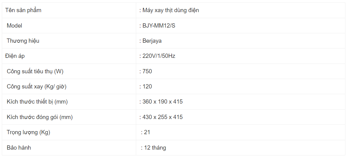 Máy xay thịt Berjaya BJY-MM12/S