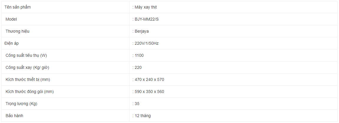 Máy xay thịt Berjaya BJY-MM22/S