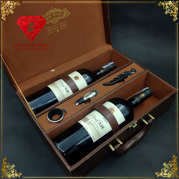 Hộp Quà Tết Rượu Vang Da Đôi Bán Nguyệt Cao Cấp 2020