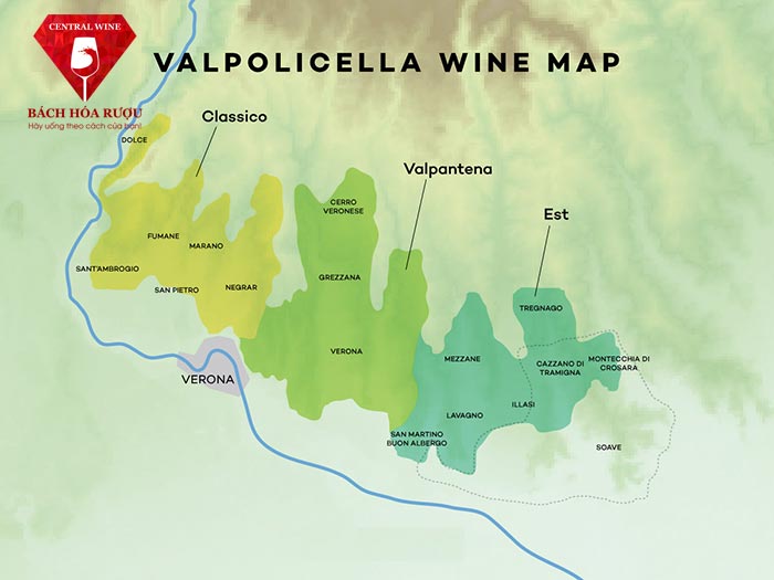 Bản đồ rượu vang Amarone tại Valpolicella