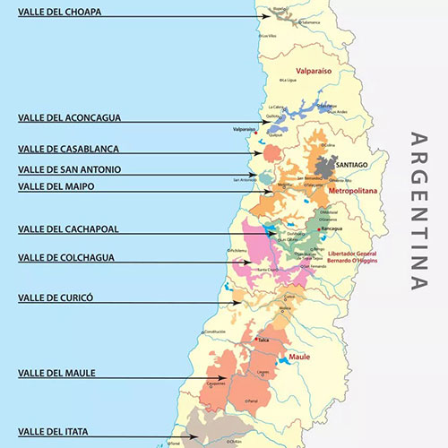 Bản đồ các vùng trồng nho Chile