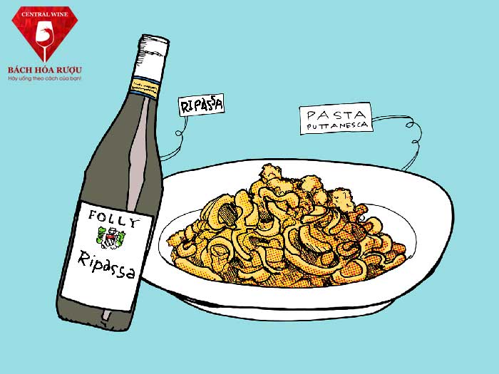 Tính axit trong Ripassa làm giảm độ mặn và độ đậm đà của Pasta Puttanesca.