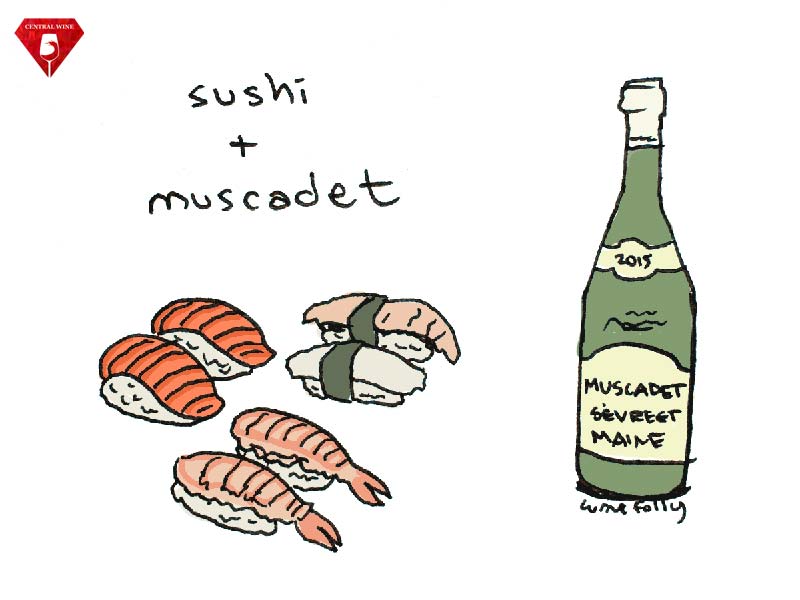 Rượu vang Muscadet và sushi