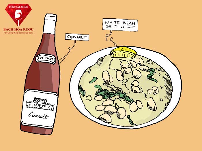 Những món ăn nhẹ nhàng sẽ phù hợp với rượu nho Cinsault, Gamay hoặc Pinot Noir