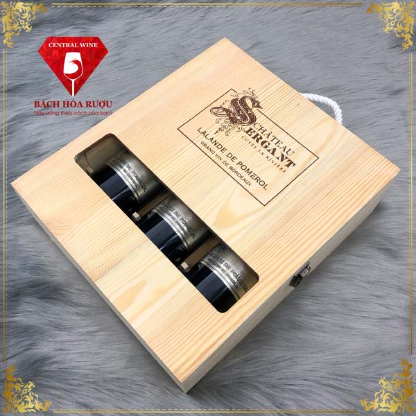 Một mẫu hộp gỗ 3 chai tại Bách Hóa Rượu