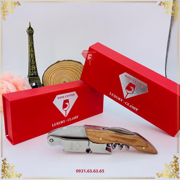 Khui cán gỗ hộp đỏ ruột nhung Wine Center
