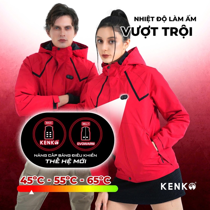 Áo gió sưởi ấm chạy pin KENKO Ultrawarm - Màu đỏ