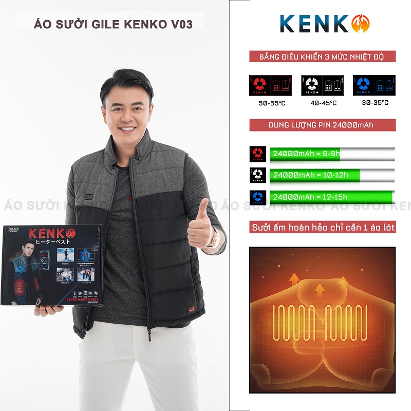 Áo sưởi gile V03 được yêu thích bởi kiểu dáng thời thượng mà vẫn đảm bảo giữ ấm cơ thể