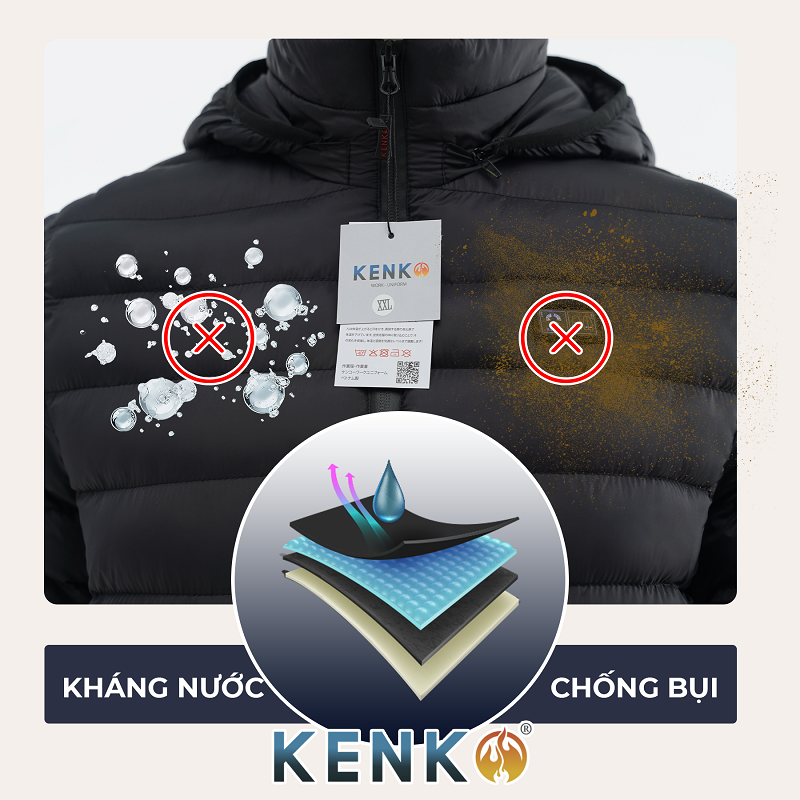 Áo sưởi ấm Kenko được làm từ các loại vải cao cấp chống nước và bụi bẩn